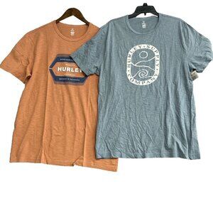 NEW 2-Pack Hurley Men's L Graphic T-Shirts Orange & Blue 100% Cotton